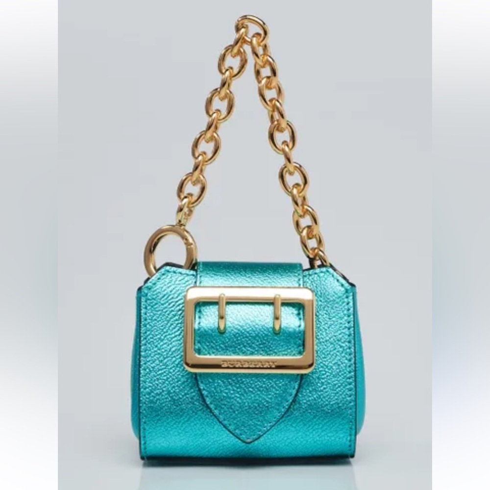 Burberry Metallic Teal Mini Bag with Gold Chain